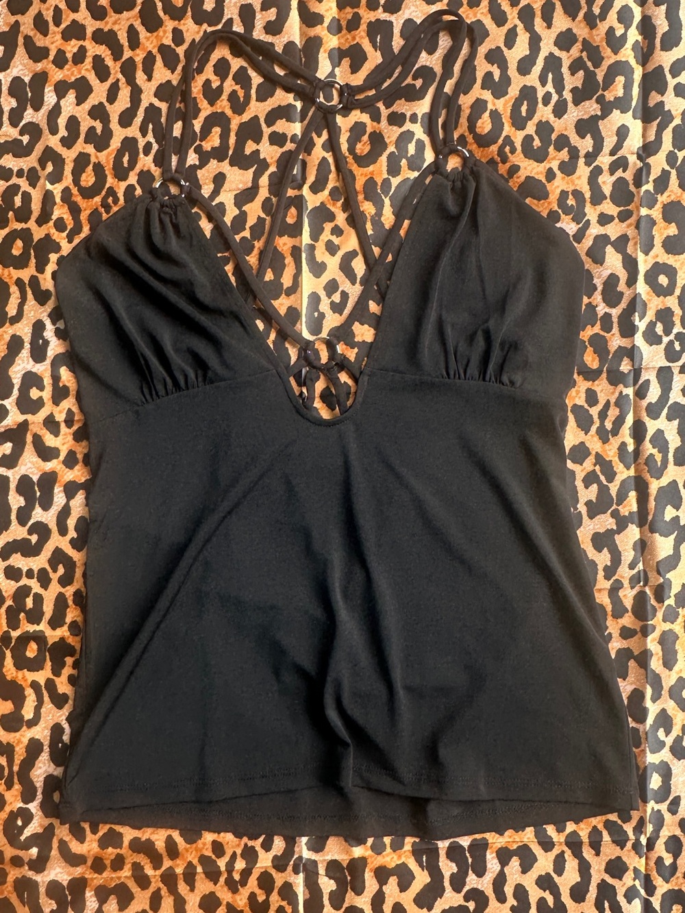 VENUS Black Strappy Camisole with Crisscross Back